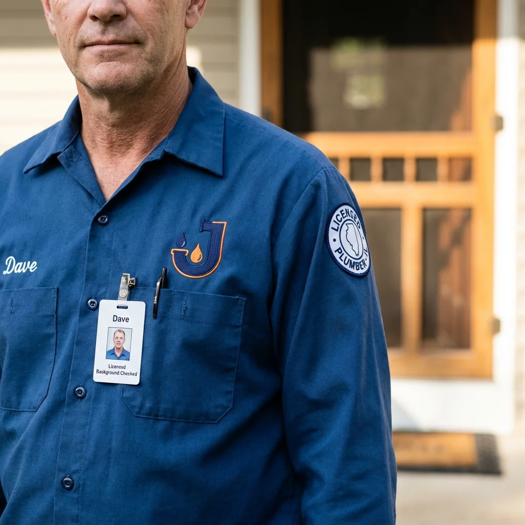 Licensed plumber showing ID badge in Goffstown, NH