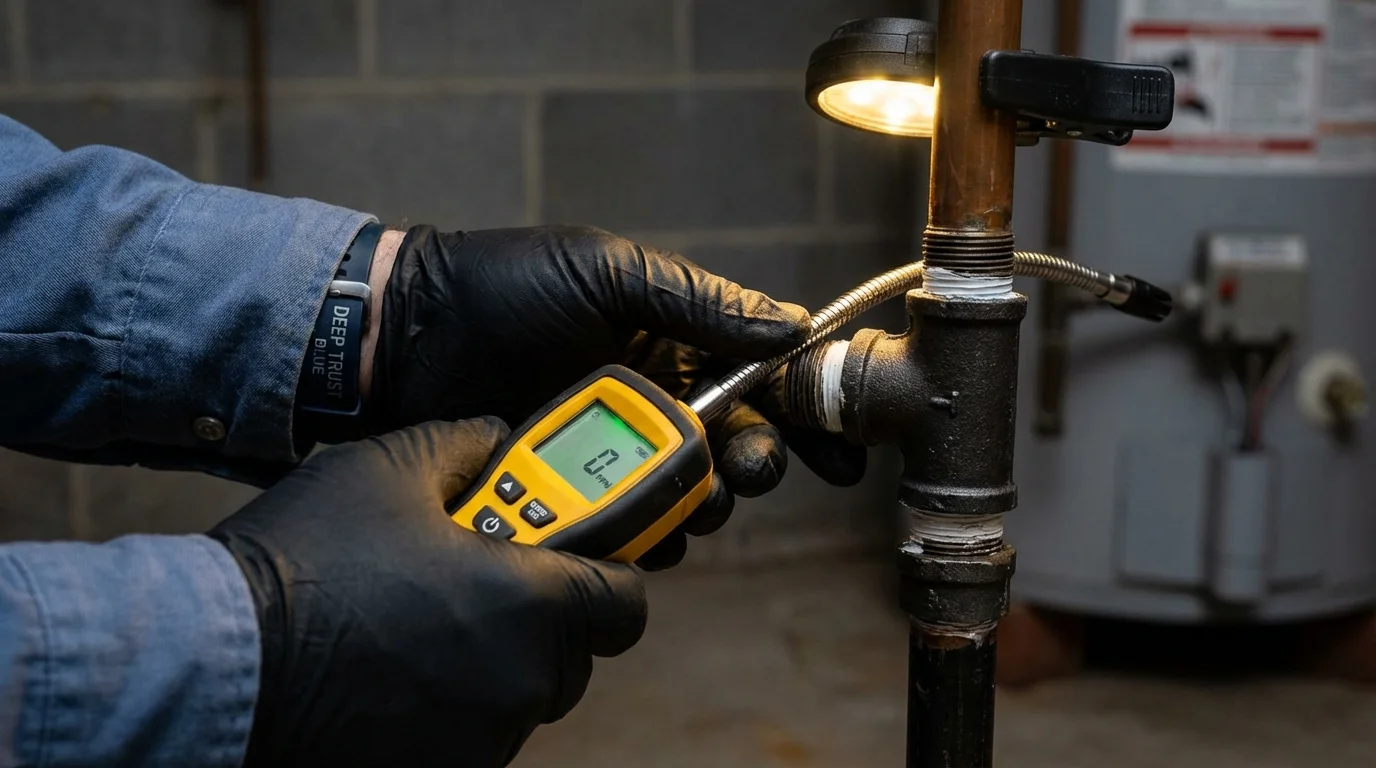 Gas leak detection with electronic sniffer by Johns Plumbing LLC in Goffstown