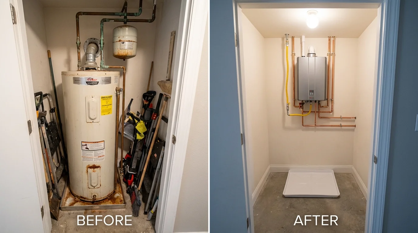 Tank water heater versus wall-mounted tankless unit comparison for Goffstown, NH homeowners